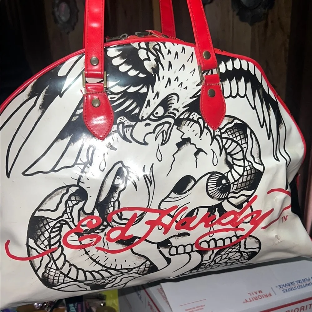 Ed Hardy White and Red Tattoo-Inspired Tote - Picture 2 of 8